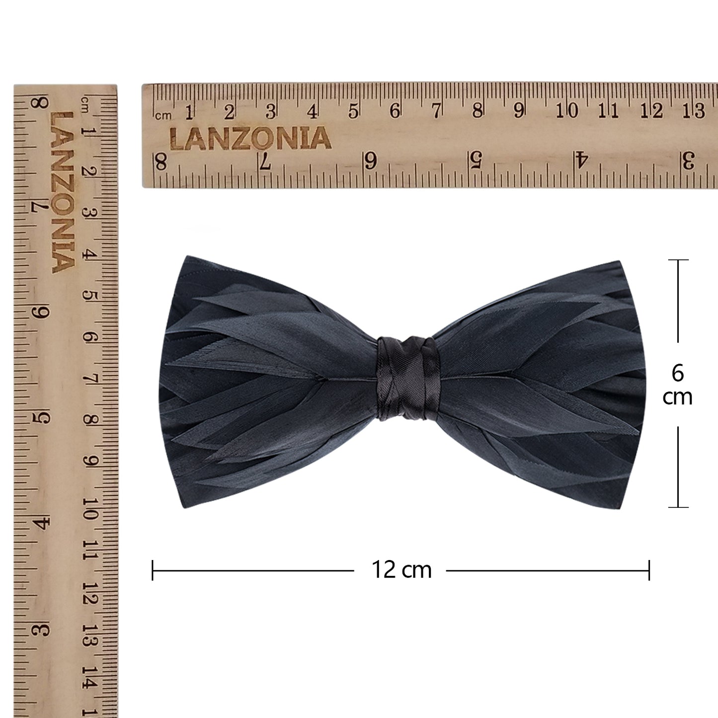 Lanzonia Feather Bow Tie for Men Handmade Black Bowtie for Wedding - Lanzonia