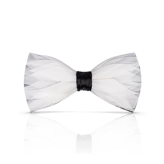 Lanzonia Men's Feather Bow Tie Handmade White Bowtie for Wedding Holiday Party Business - Lanzonia
