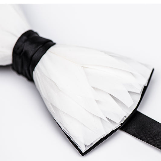 Lanzonia Men's Feather Bow Tie Handmade White Bowtie for Wedding Holiday Party Business - Lanzonia