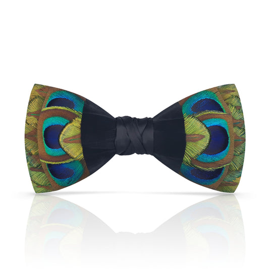 Lanzonia Mens Feather Bow Tie Handmade Peacock Bowtie for Wedding Holiday Party - Lanzonia