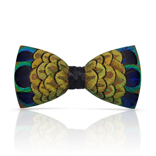 Lanzonia Men's Feather Bow Tie Handmade Peacock Bowtie for Wedding - Lanzonia