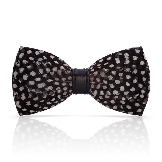 Lanzonia Wedding Feather Bowtie Handmade Polk Dot Black Bow Tie for Mens - Lanzonia