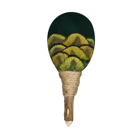 Lanzonia Men's Feather Lapel Pin Groom Boutonniere Wedding Accessories Groomsmen Brooch Handmade Green Peacock Hat Pin - Lanzonia