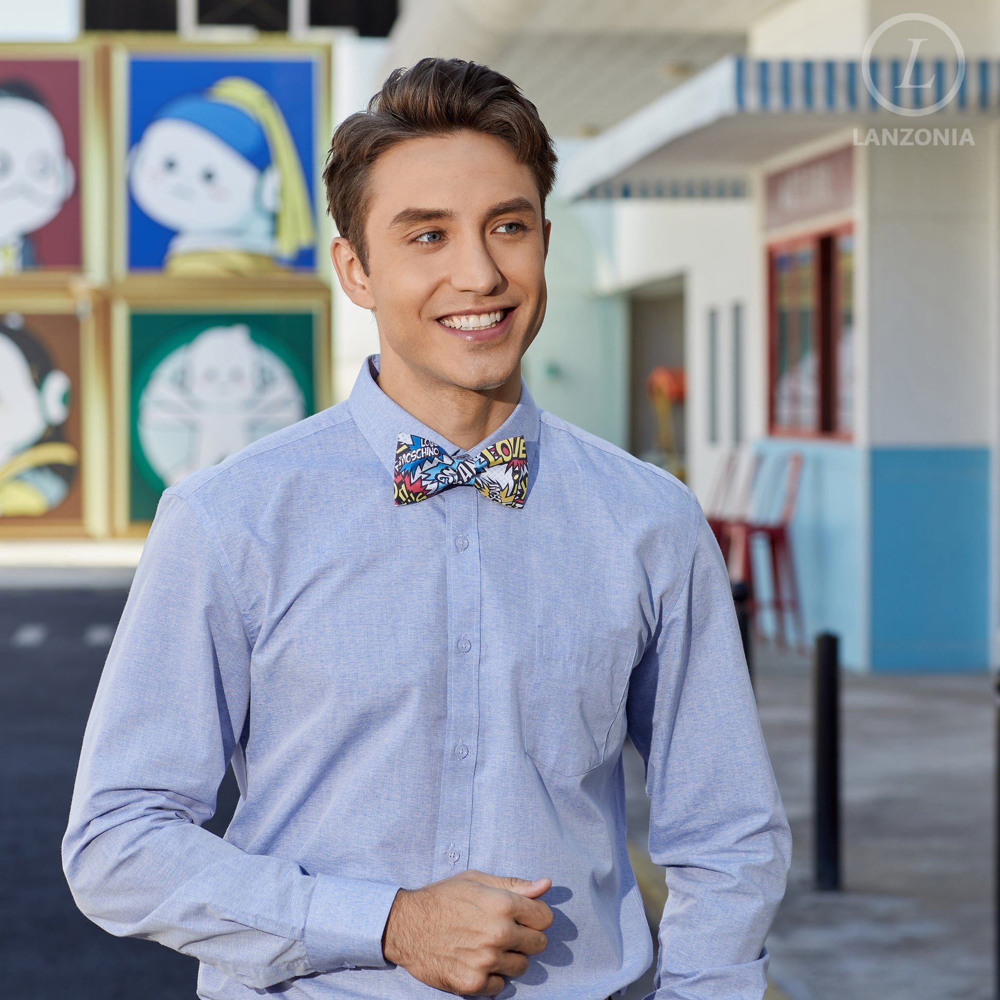 Lanzonia Men's Funny Bowtie Fashion Colorful Graffiti Letter Bow Tie for Holiday New Party Birthday - Lanzonia