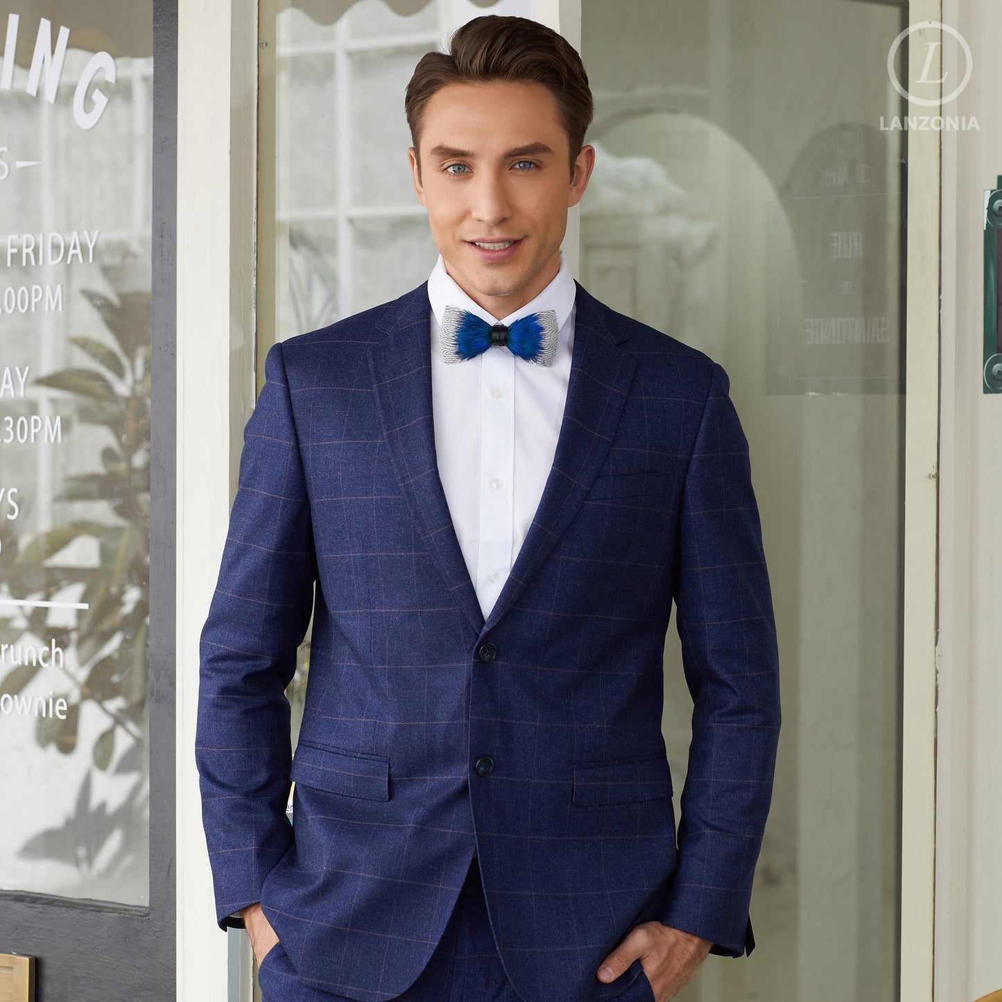 Lanzonia Men's Bowtie Wedding Handmade Feather Bow Tie - Lanzonia