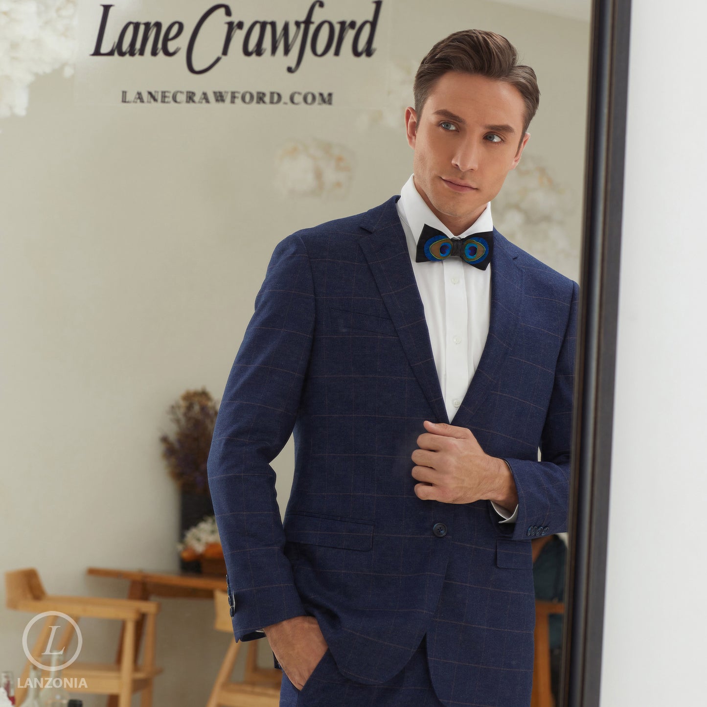 Lanzonia Men's Feather Bow Tie Handmade Peacock Bowtie for Wedding Holiday Party - Lanzonia