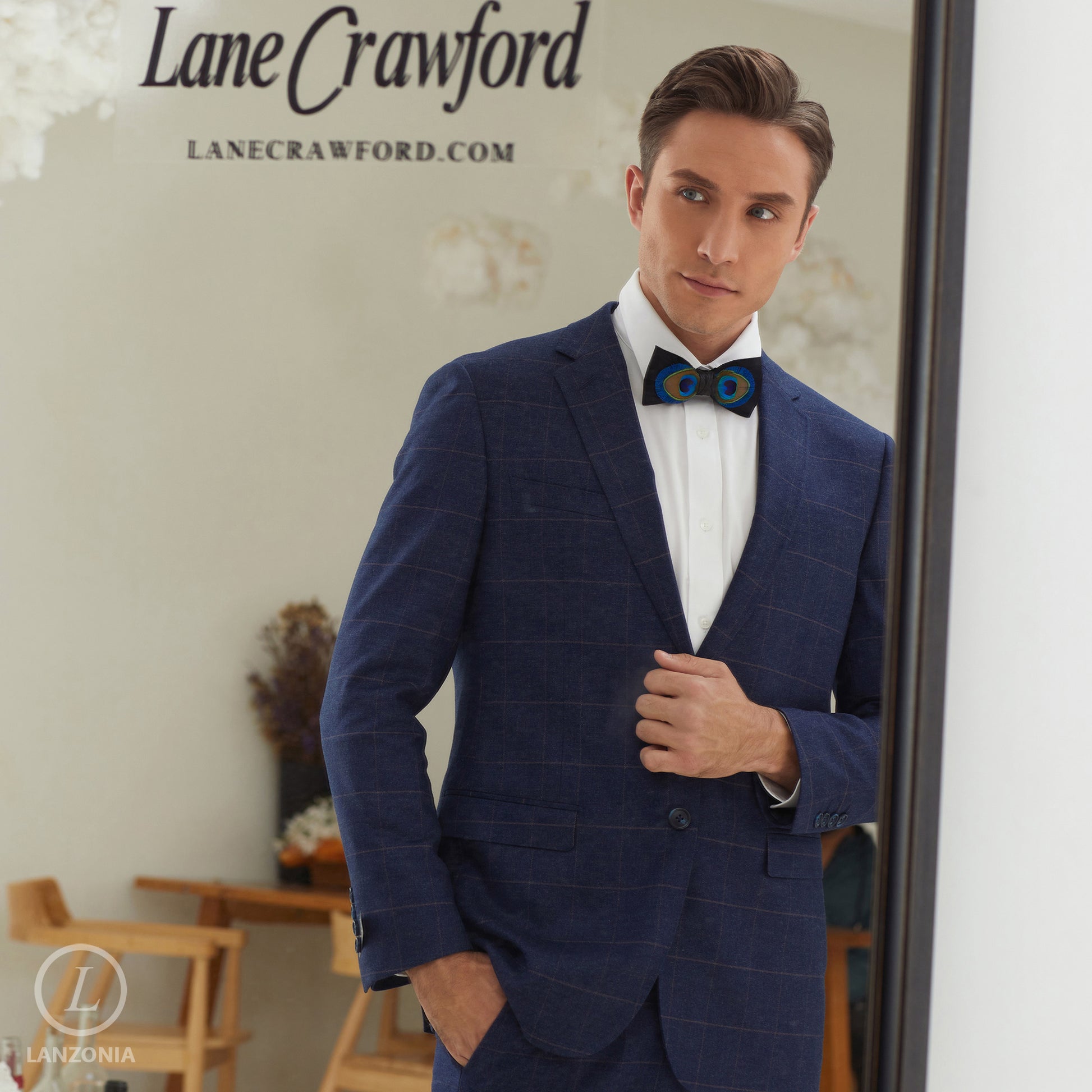 Lanzonia Men's Feather Bow Tie Handmade Peacock Bowtie for Wedding Holiday Party - Lanzonia