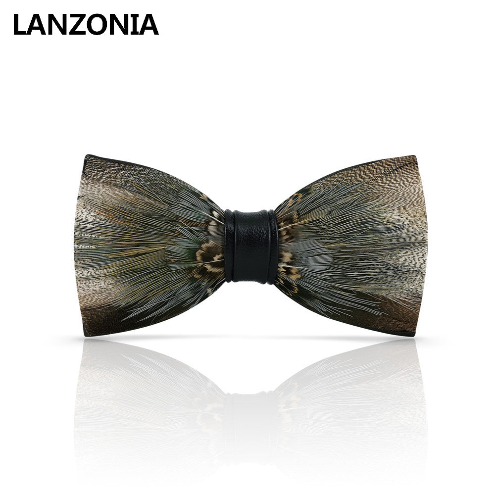Lanzonia Boy's Bowtie Handmade Feather Bow Tie for Kids - Lanzonia