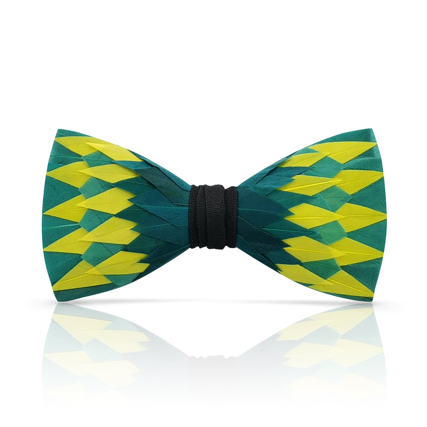 Lanzonia Feather Men's Bowtie Handmade Green and Yellow Bow Tie for Party Holiday Ball Wedding - Lanzonia
