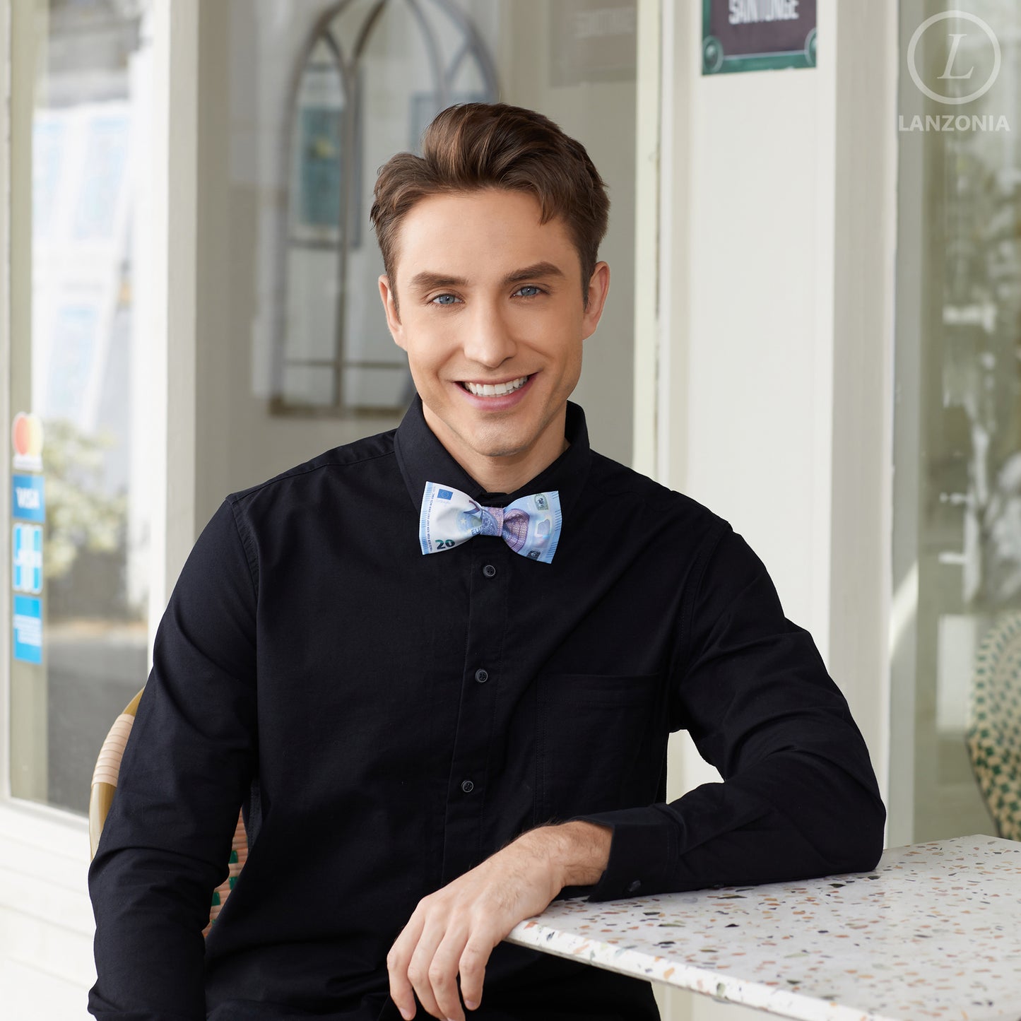 Lanzonia Men's Novelty Money Bow Tie Funny 20 EUR Pattern Designer Bowtie for Holiday Party - Lanzonia