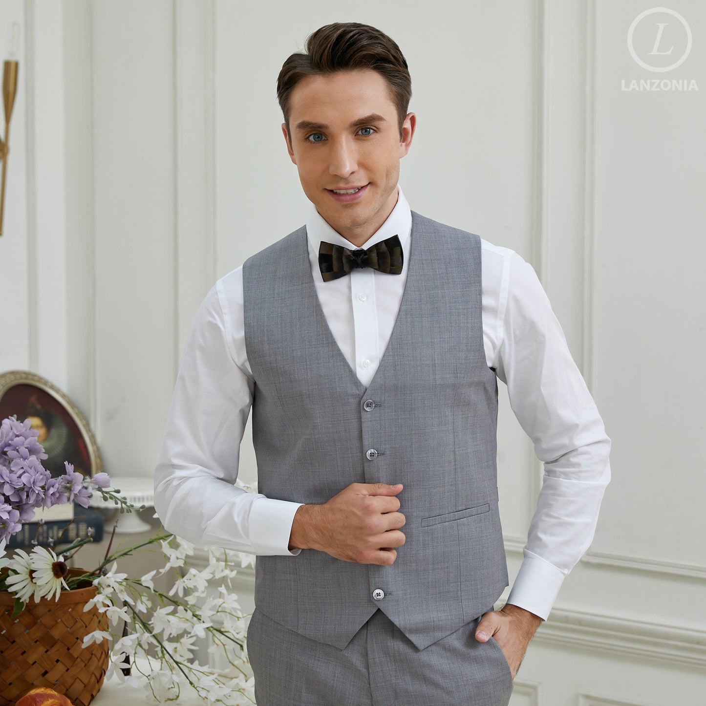 Lanzonia Men's Feather Bow Tie Handmade Bowtie for Wedding Holiday Formal Party Business - Lanzonia