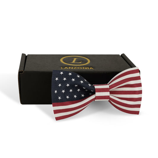 Lanzonia Boy's Novelty Bowtie Kids U.S. American Flag USA. Patterned Bow Tie for Holiday New Party Birthday - Lanzonia
