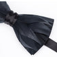 Lanzonia Feather Bow Tie for Men Handmade Black Bowtie for Wedding - Lanzonia