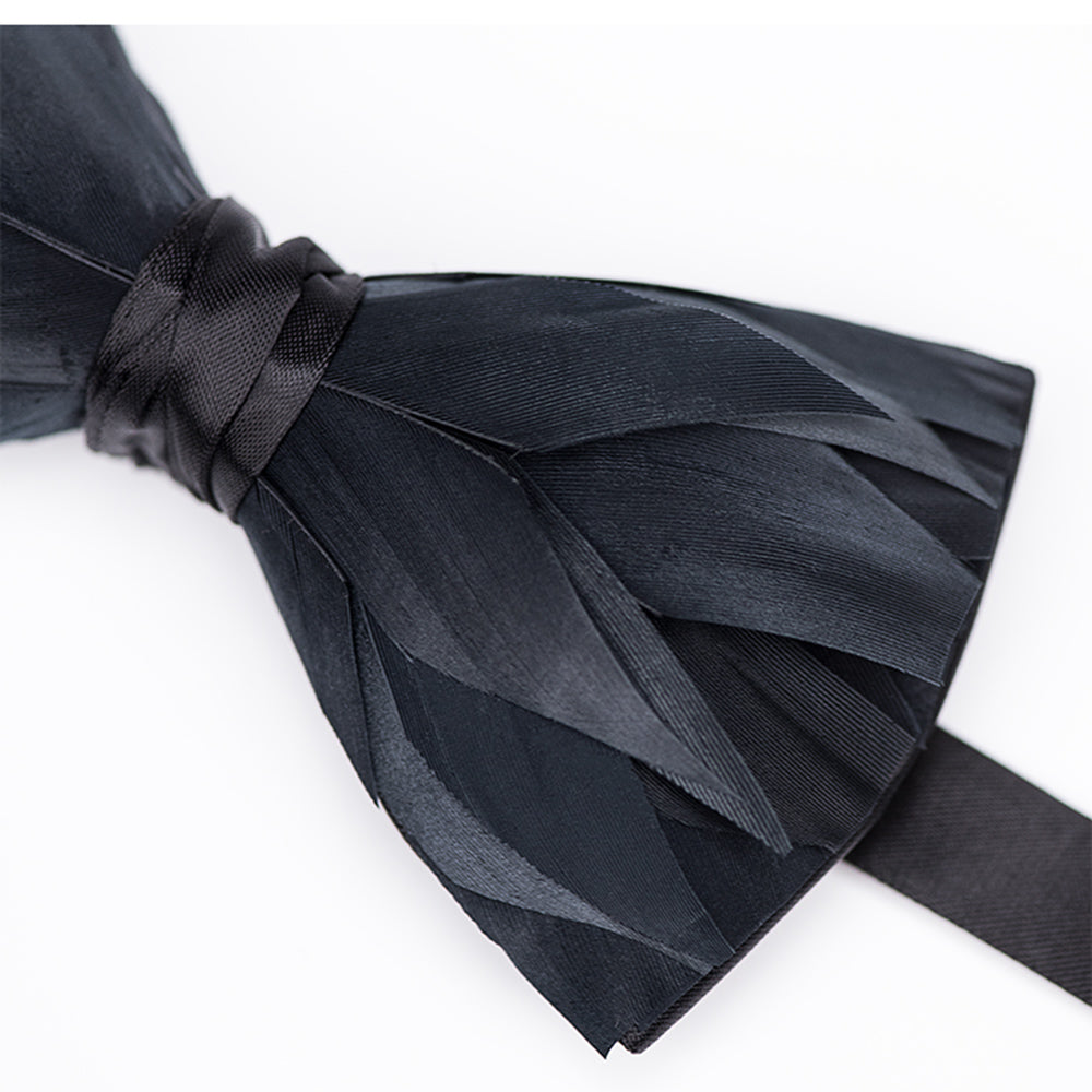 Lanzonia Feather Bow Tie for Men Handmade Black Bowtie for Wedding - Lanzonia