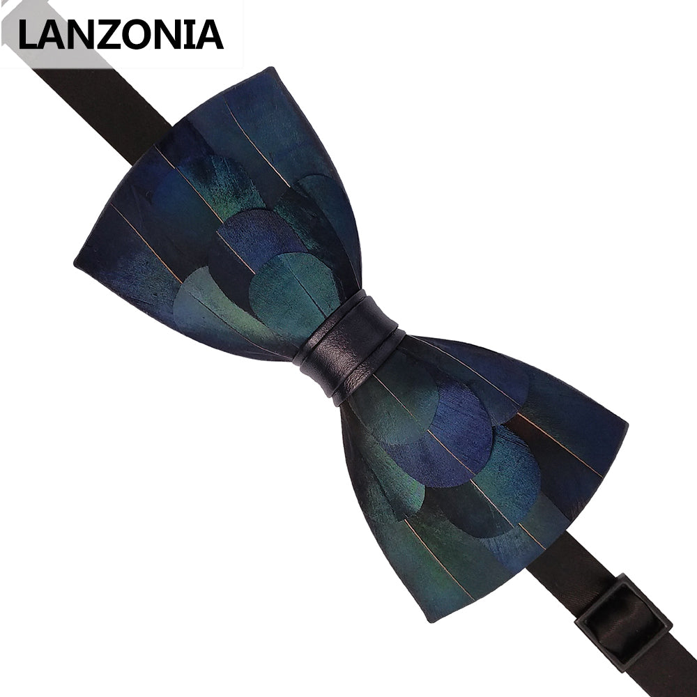 Lanzonia Feather Handmade Mens Bow Tie - Lanzonia
