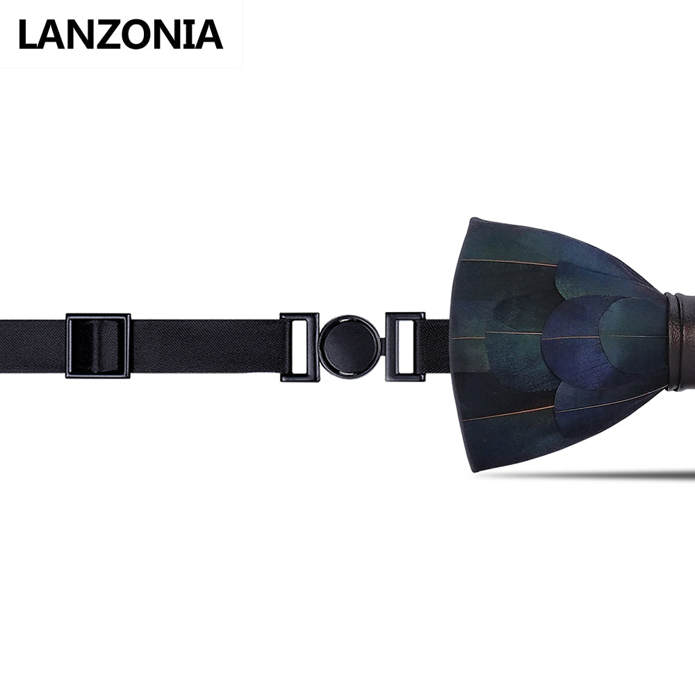 Lanzonia Feather Handmade Mens Bow Tie - Lanzonia