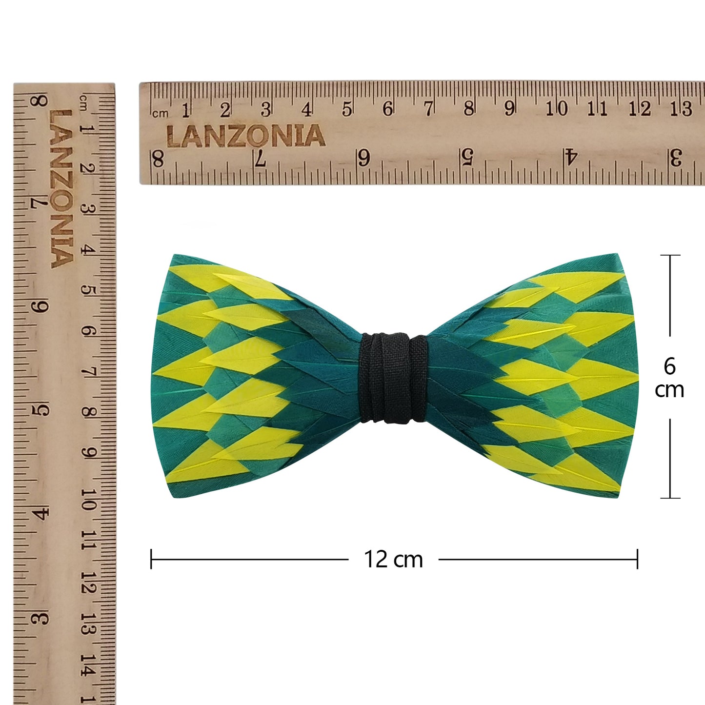 Lanzonia Feather Men's Bowtie Handmade Green and Yellow Bow Tie for Party Holiday Ball Wedding - Lanzonia