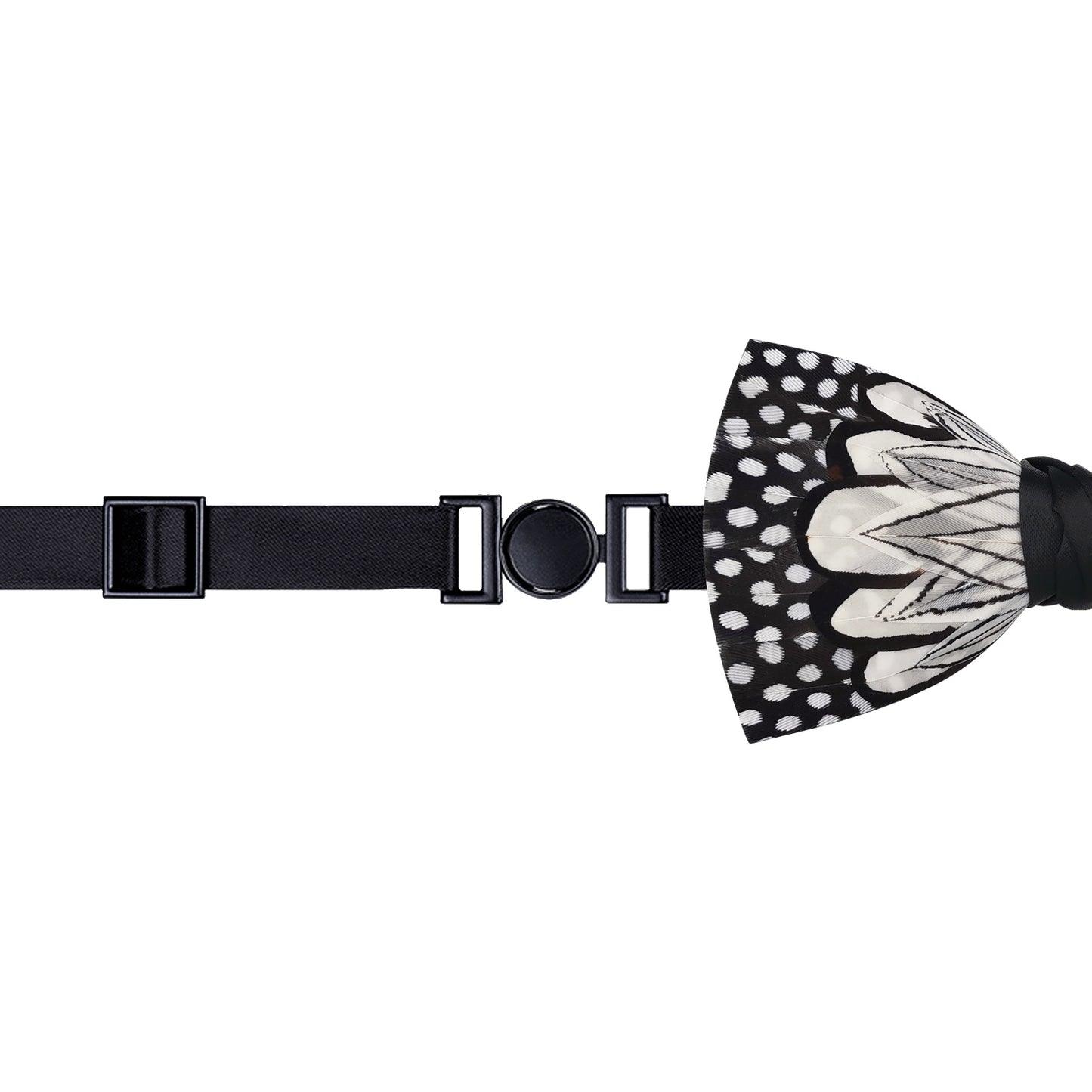 Lanzonia Men's Feather Bow Tie Handmade White and Black Polka Dot Bowtie for Wedding Holiday - Lanzonia