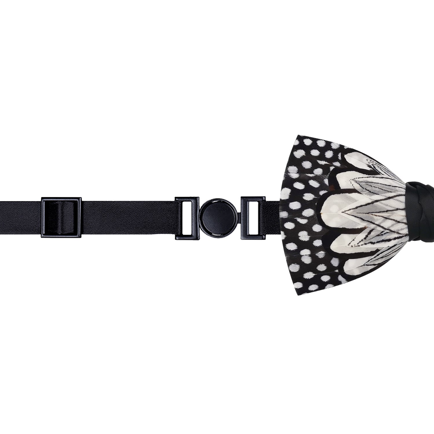 Lanzonia Men's Feather Bow Tie Handmade White and Black Polka Dot Bowtie for Wedding Holiday - Lanzonia