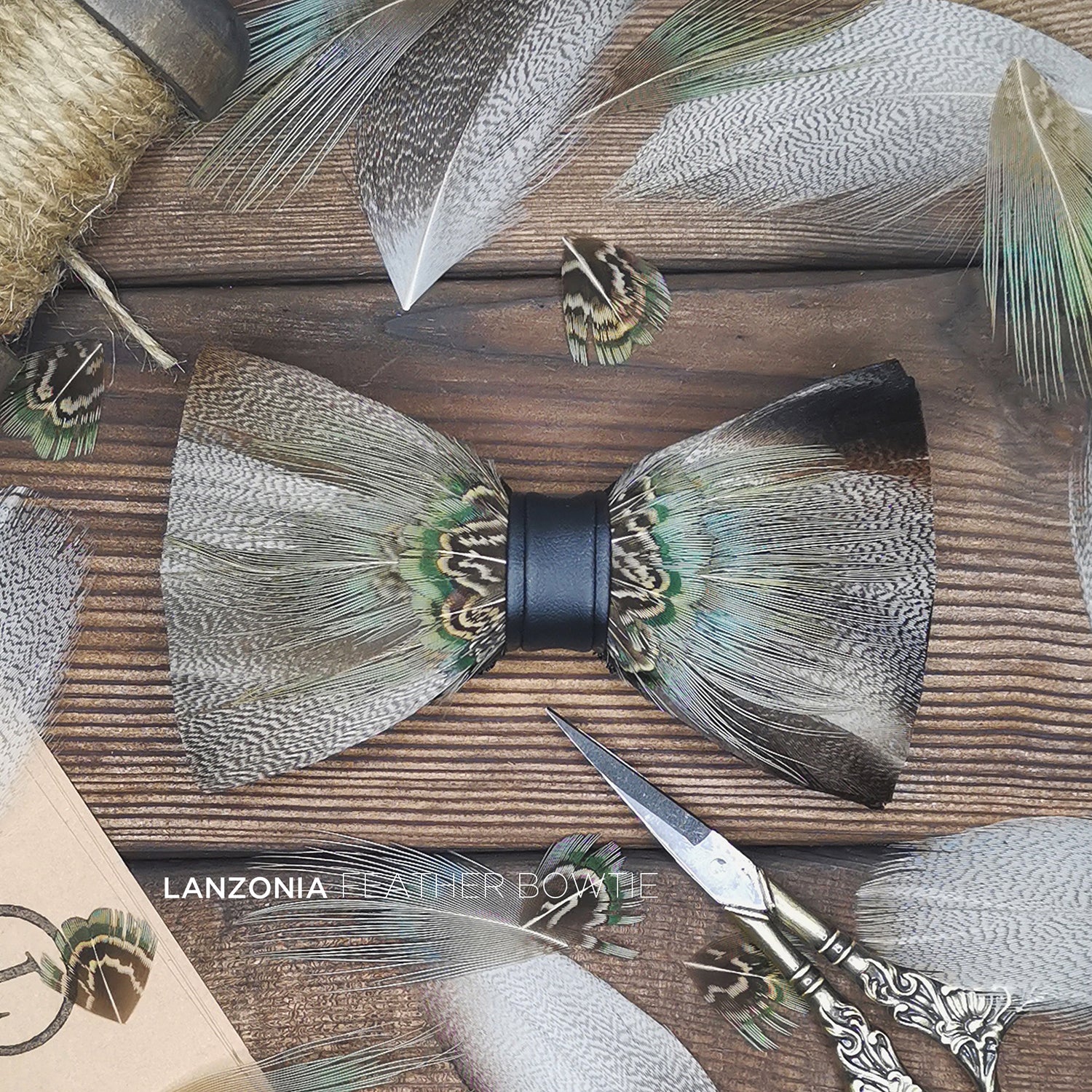Lanzonia Feather Bowtie Handmade Mens Wedding Bow Tie - Lanzonia