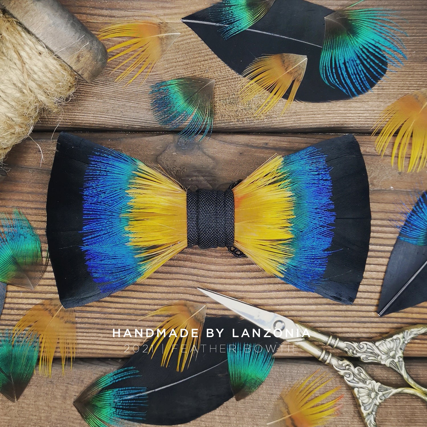 Lanzonia Feather Mens Bowtie Handmade Bow Tie for Party Holiday Ball Wedding - Lanzonia