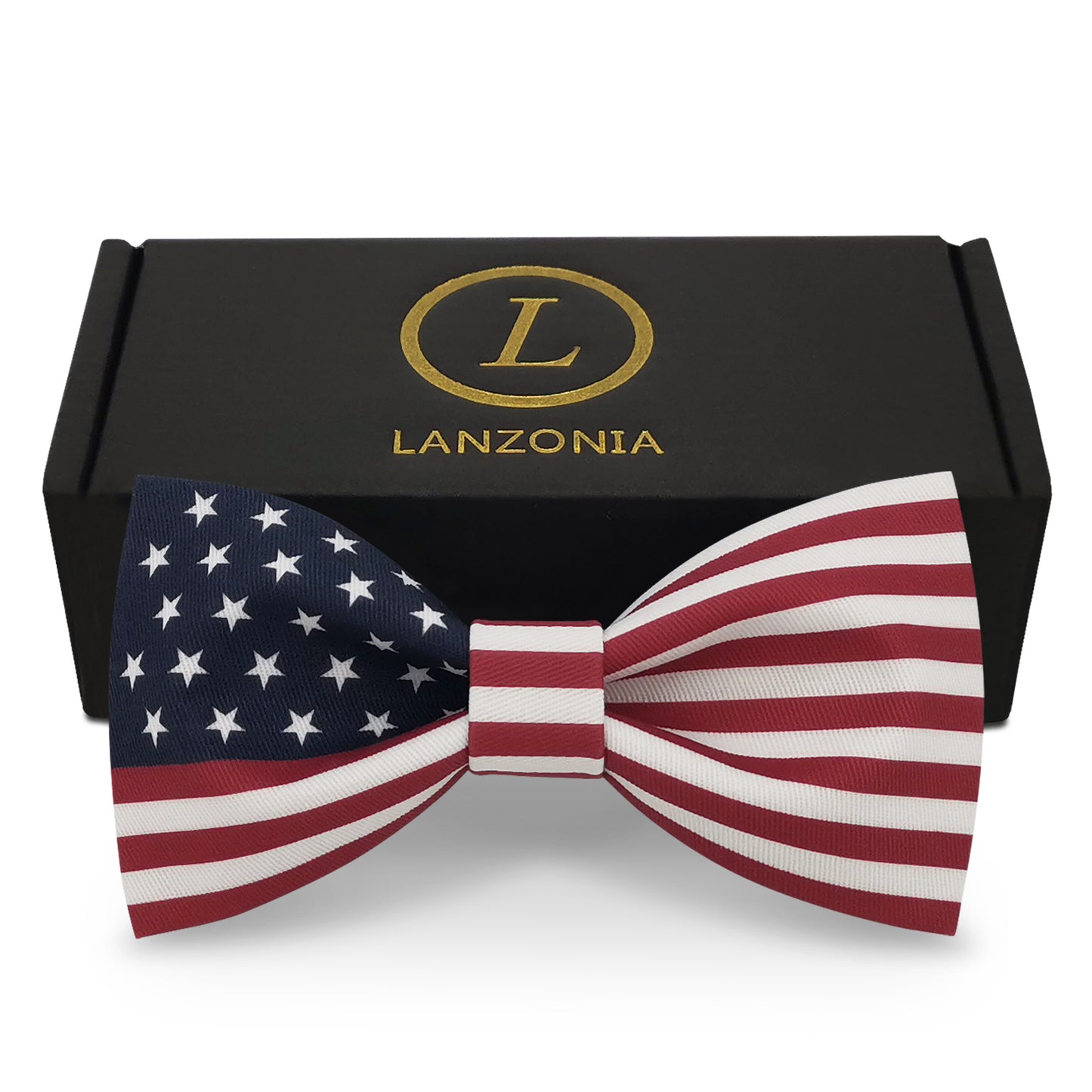 Lanzonia Mens Fashion Bowtie U.S. American Flag USA. Patterned Bow Tie for Holiday New Years Eve - Lanzonia