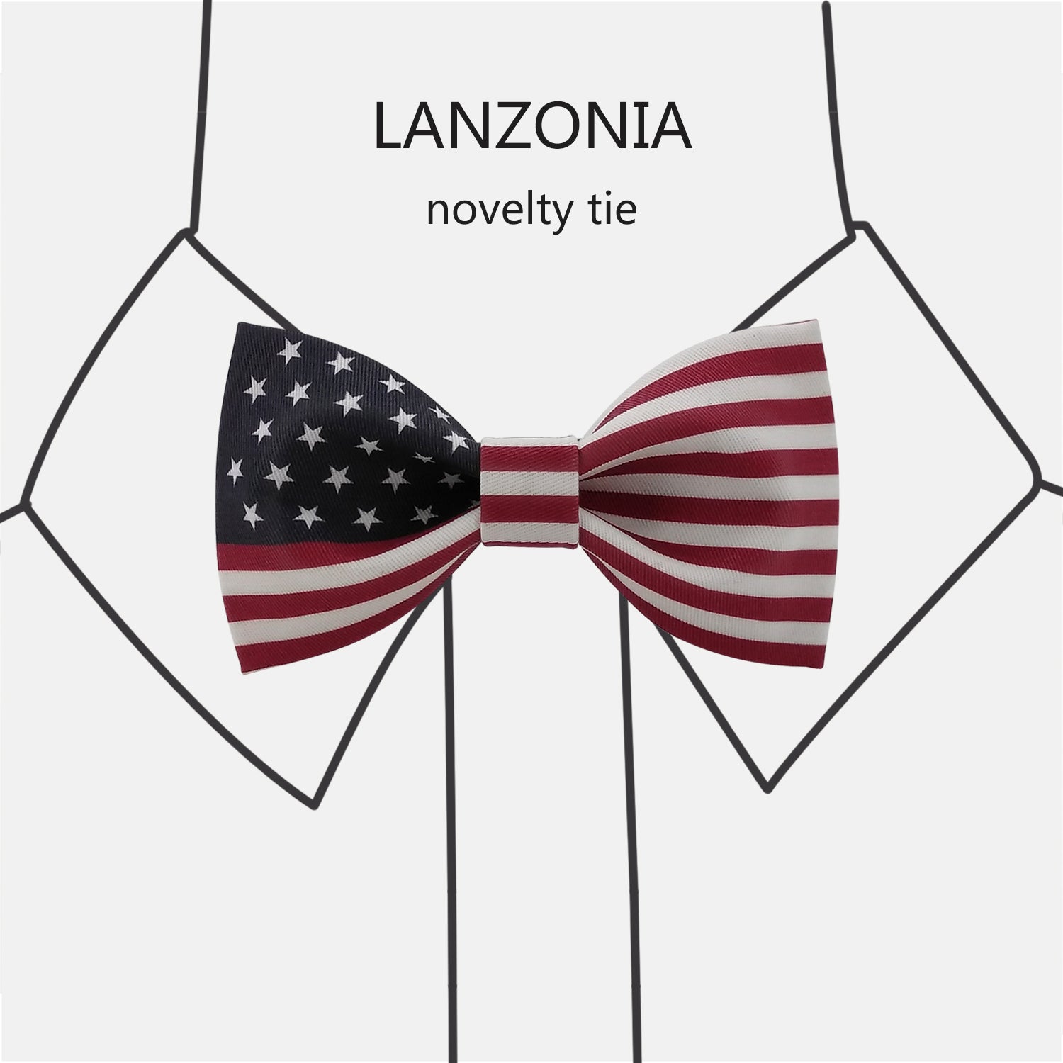 Lanzonia Boy's Novelty Bowtie Kids U.S. American Flag USA. Patterned Bow Tie for Holiday New Party Birthday - Lanzonia