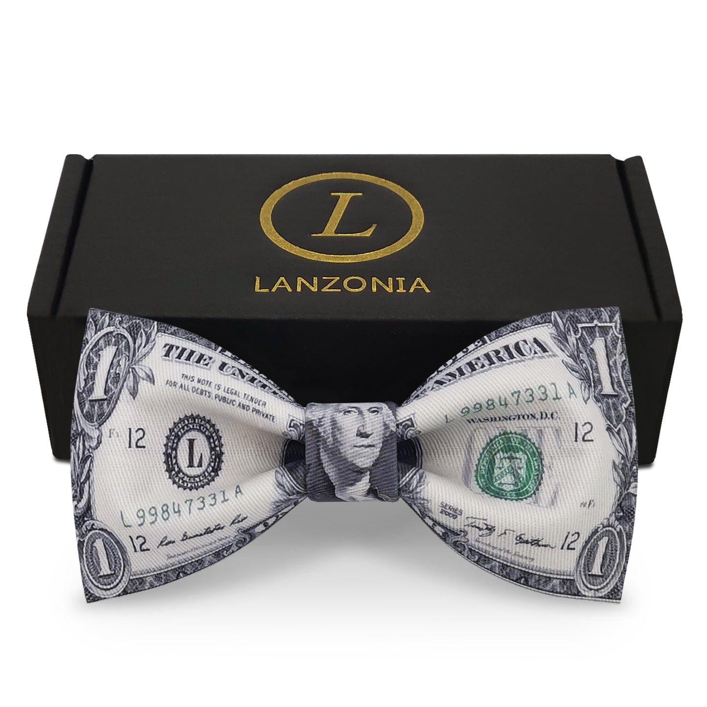 Lanzonia Mens Novelty Funny Bowtie Money Patterned Bow Tie for Holiday New Years Eve - Lanzonia