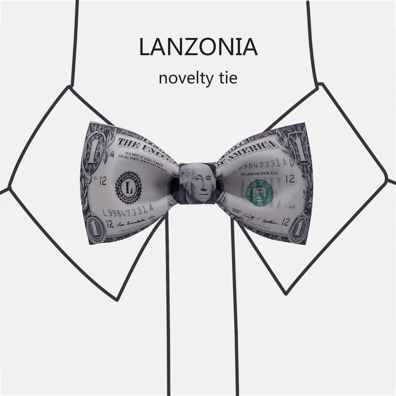 Lanzonia Boy's Bowtie Kids Funny Money Print Bow Tie for Holiday New Party Birthday - Lanzonia
