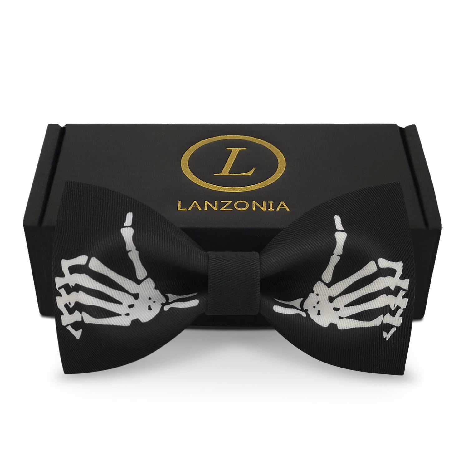Lanzonia Mens Novelty Skeleton Bow Tie Funny Skull Designer Bowtie for Holiday Halloween - Lanzonia