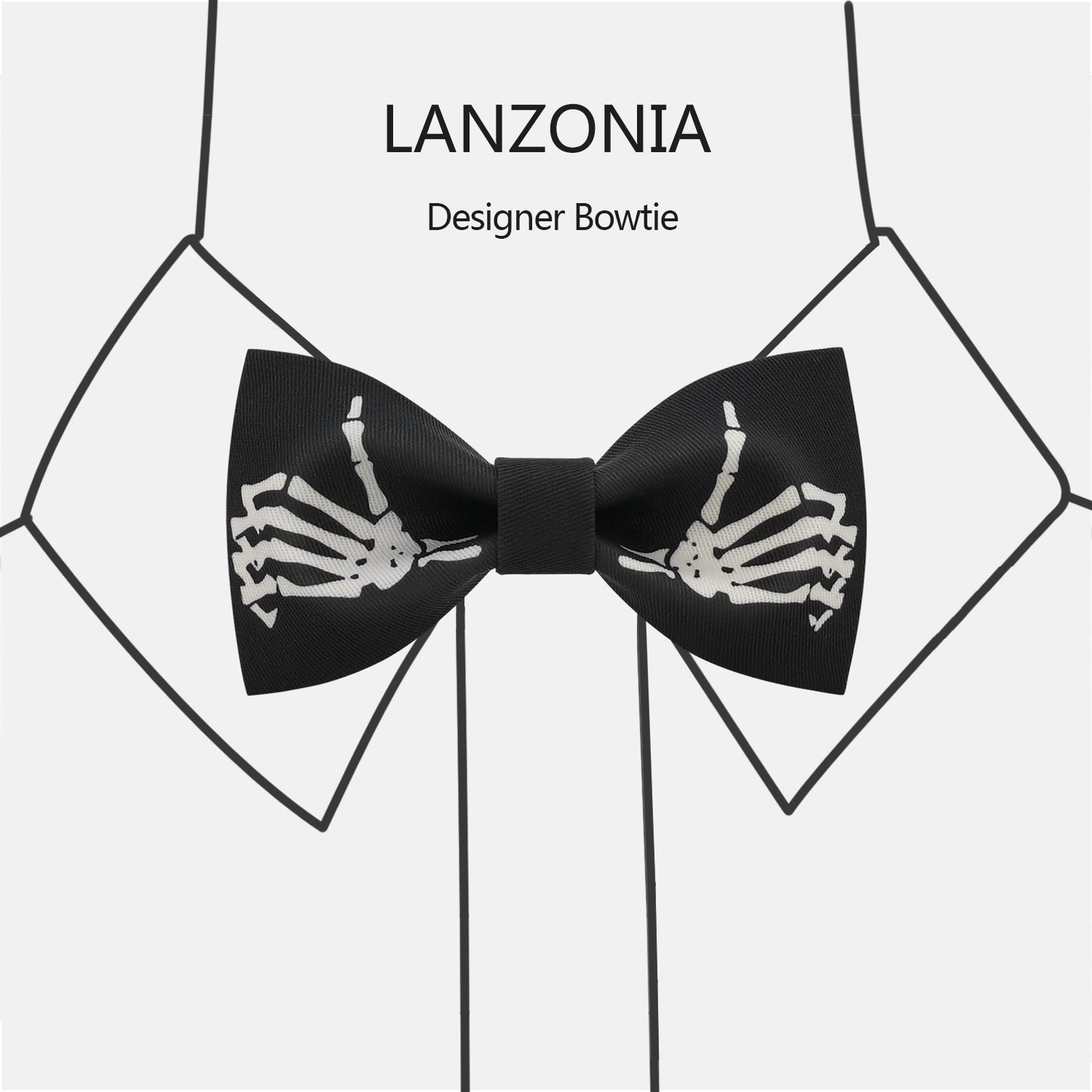 Lanzonia Mens Novelty Skeleton Bow Tie Funny Skull Designer Bowtie for Holiday Halloween - Lanzonia