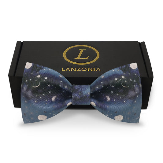 Lanzonia Funny Bowtie Men Moon and Star Night print Bow Tie for Party Holiday Brithday - Lanzonia