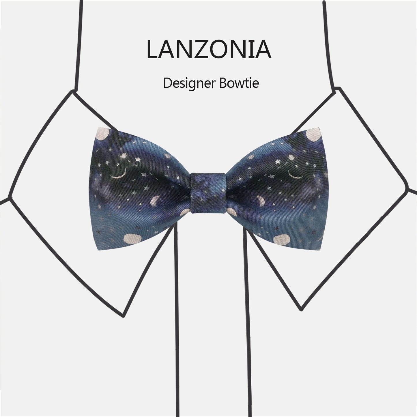 Lanzonia Funny Bowtie Men Moon and Star Night print Bow Tie for Party Holiday Brithday - Lanzonia