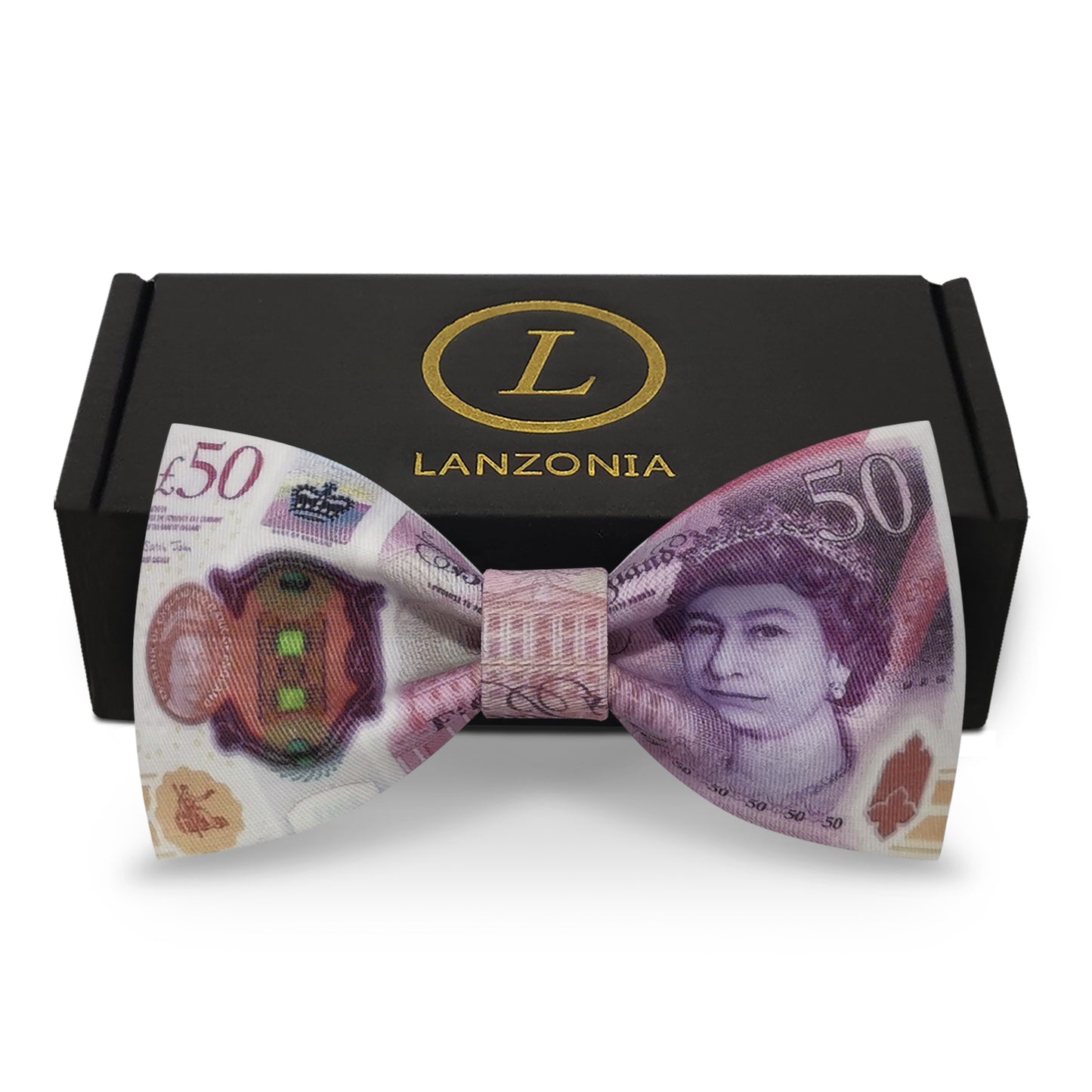 Lanzonia Men's Novelty Bow Tie Funny 50 GBP Money Pattern Designer Bowtie for Holiday New Years Eve Party - Lanzonia