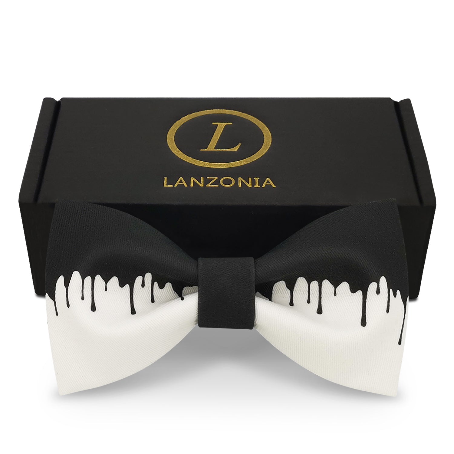 Lanzonia Men's Black and White Bowtie Wedding Ink Pattern Bow Tie for Holiday New Years Eve - Lanzonia
