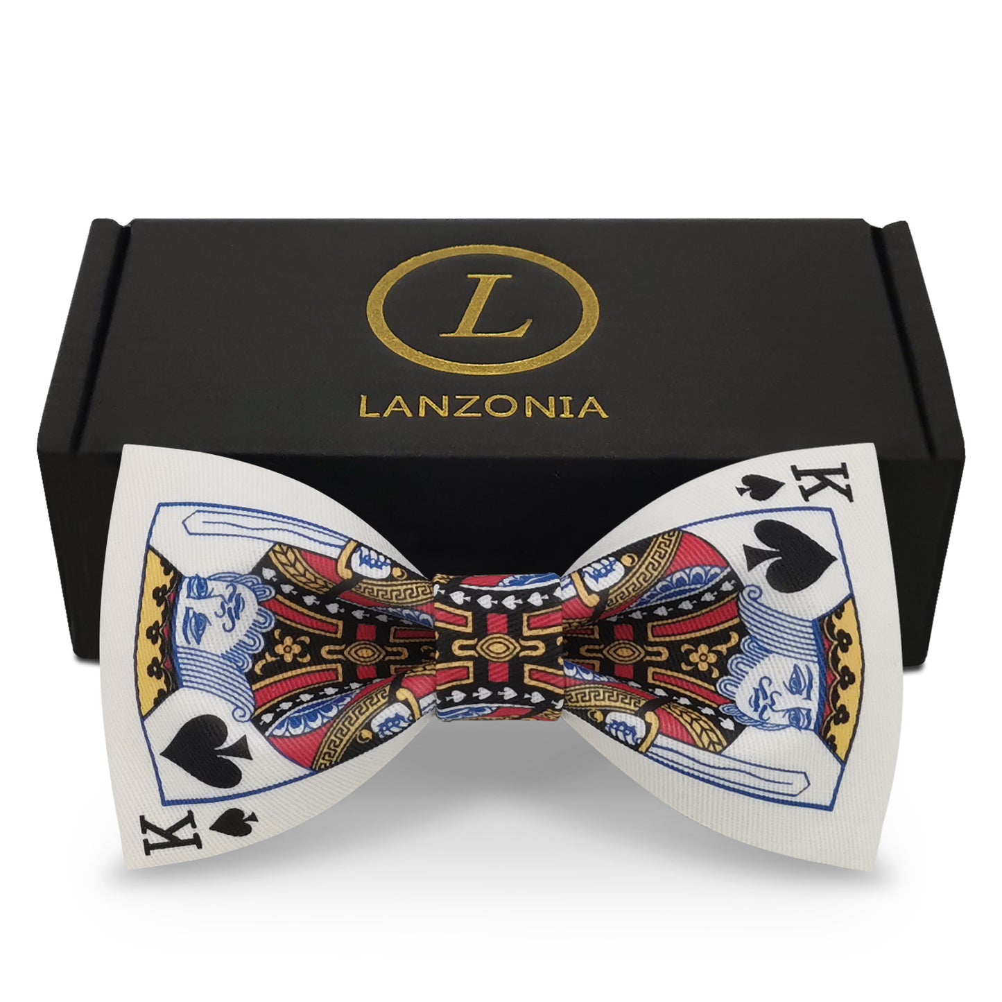 Lanzonia Mens White Funny Poker Bowtie Different Types of Bow Tie for Holiday New Years Eve - Lanzonia