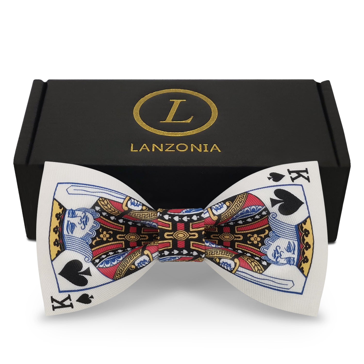 Lanzonia Mens White Funny Poker Bowtie Different Types of Bow Tie for Holiday New Years Eve - Lanzonia