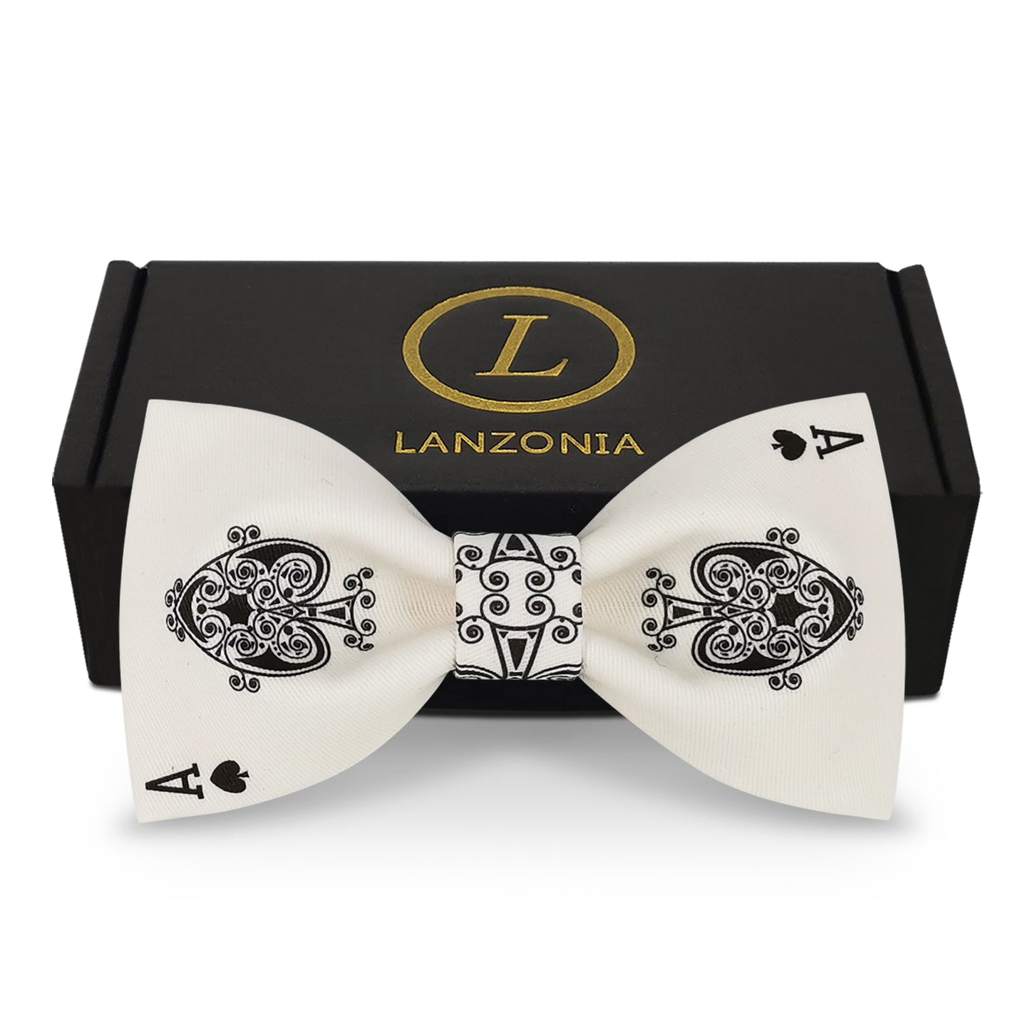 Lanzonia Men's Funny Wedding Bowtie Spades A Poker Pattern Bow Tie for Holiday New Years Eve - Lanzonia