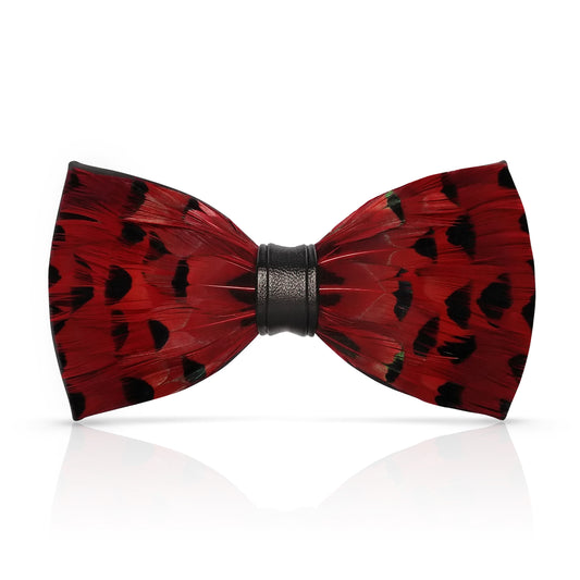 Lanzonia Mens Wedding Wine Red Bowtie Feather Hnadmade Bow Tie - Lanzonia