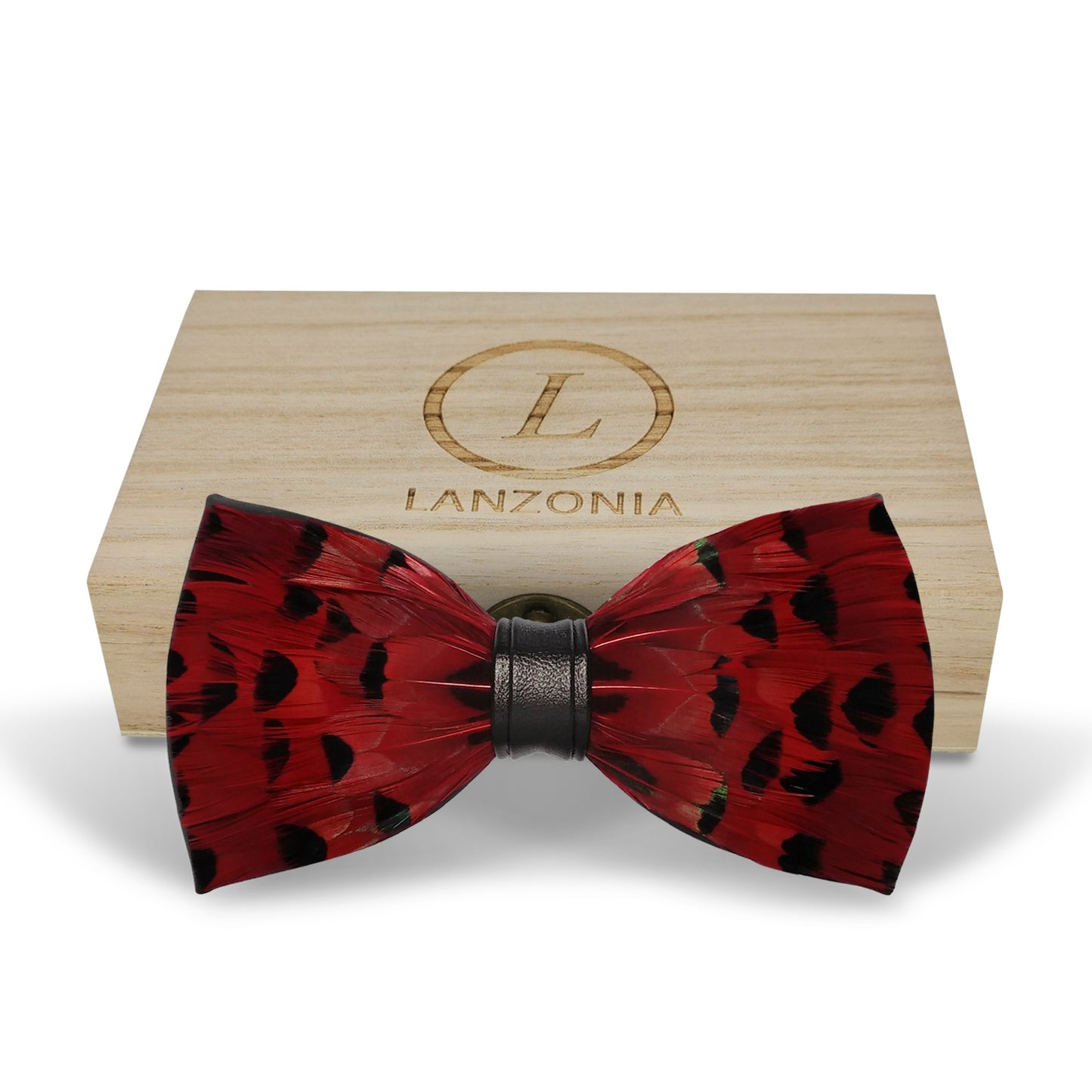 Lanzonia Mens Wedding Wine Red Bowtie Feather Hnadmade Bow Tie - Lanzonia