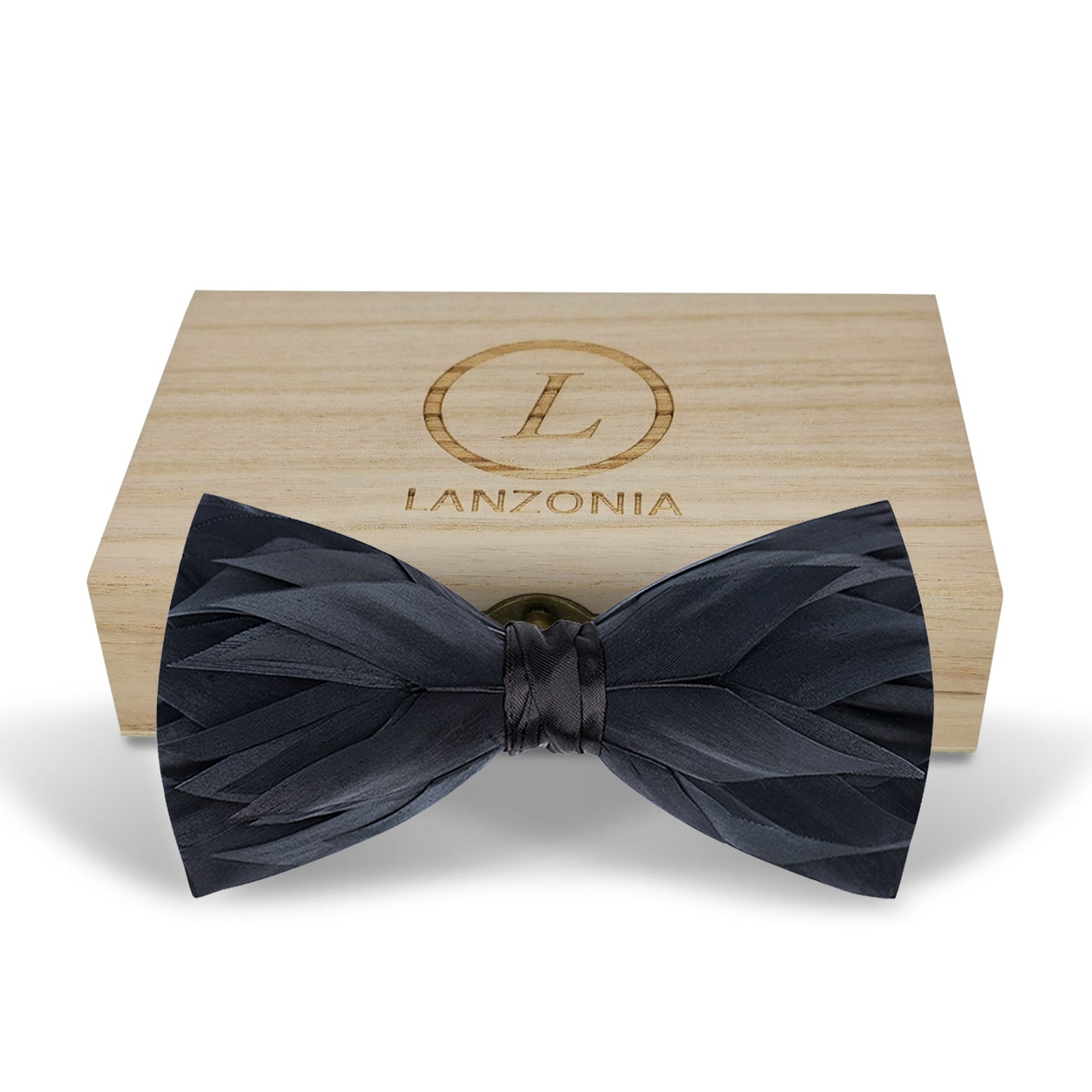 Lanzonia Feather Bow Tie for Men Handmade Black Bowtie for Wedding - Lanzonia