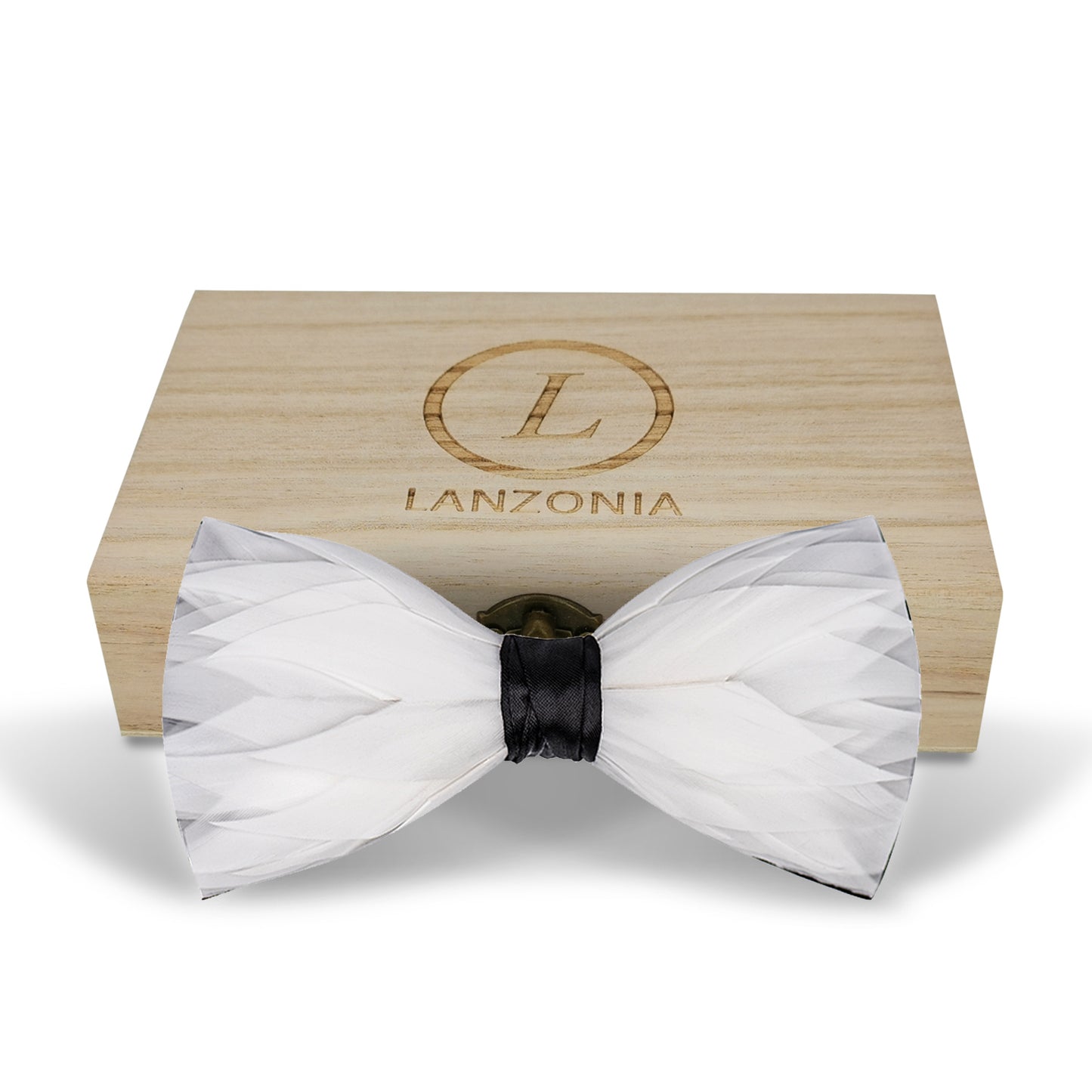 Lanzonia Men's Feather Bow Tie Handmade White Bowtie for Wedding Holiday Party Business - Lanzonia