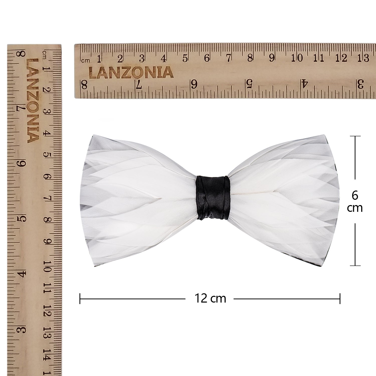 Lanzonia Men's Feather Bow Tie Handmade White Bowtie for Wedding Holiday Party Business - Lanzonia