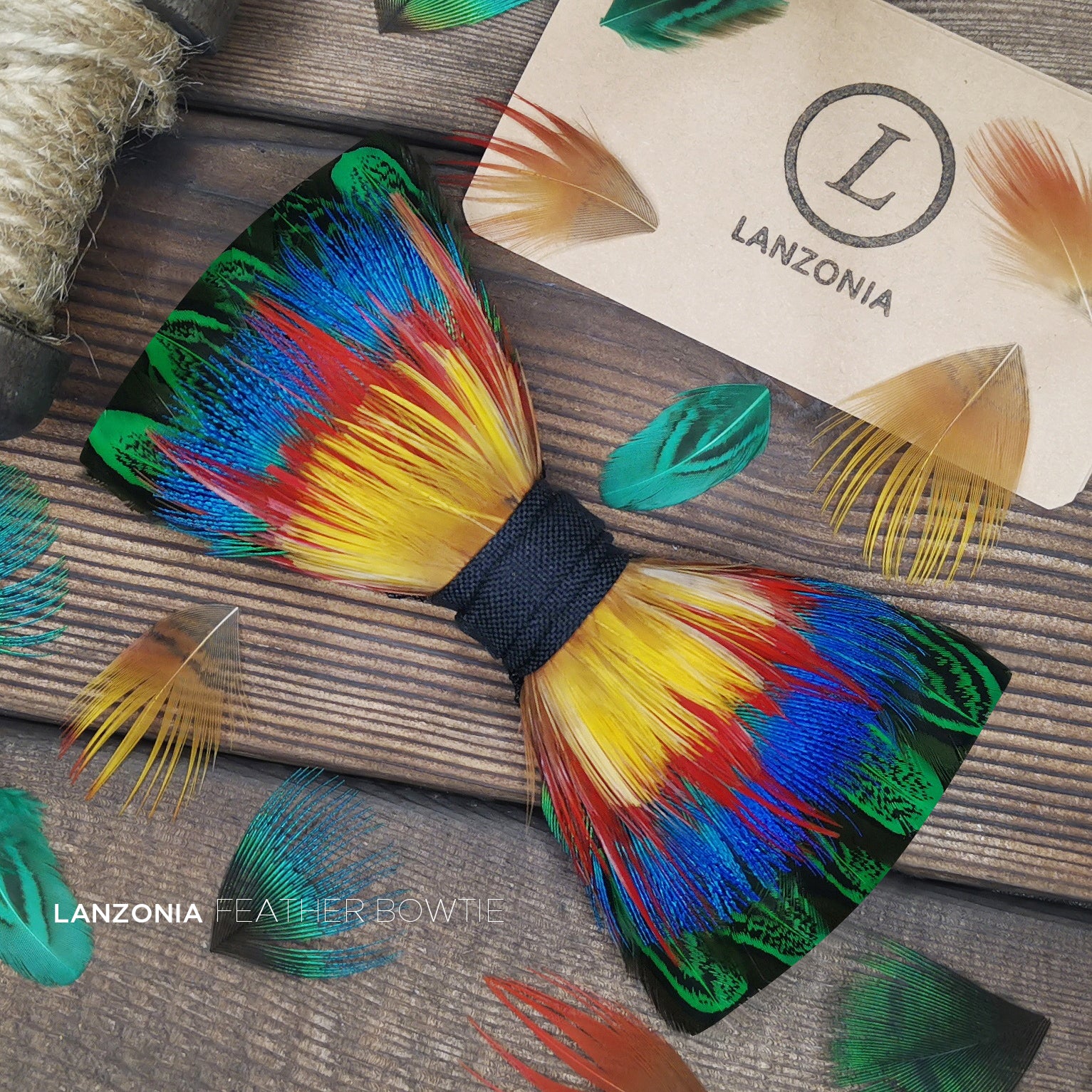 Lanzonia Feather Men's Bowtie Handmade Bow Tie for Party Holiday Ball Wedding - Lanzonia