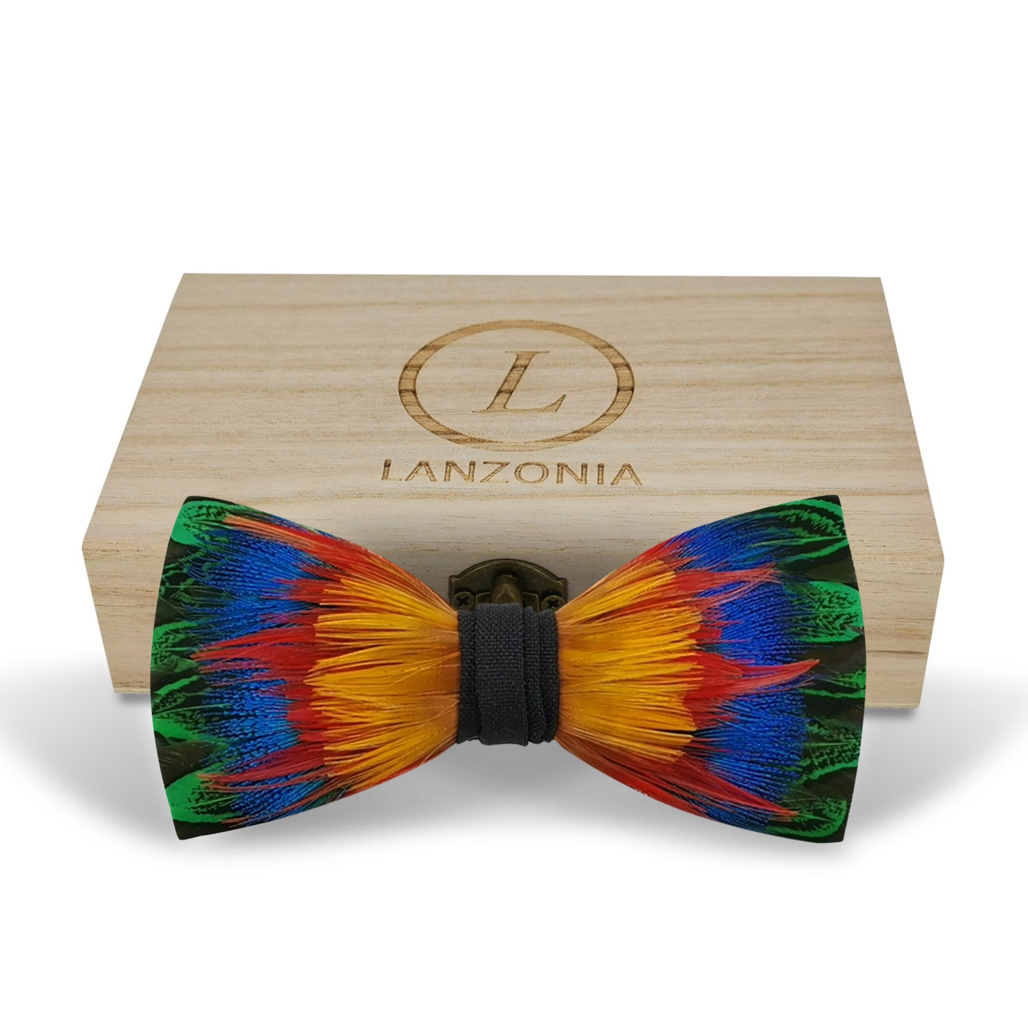 Lanzonia Feather Men's Bowtie Handmade Bow Tie for Party Holiday Ball Wedding - Lanzonia