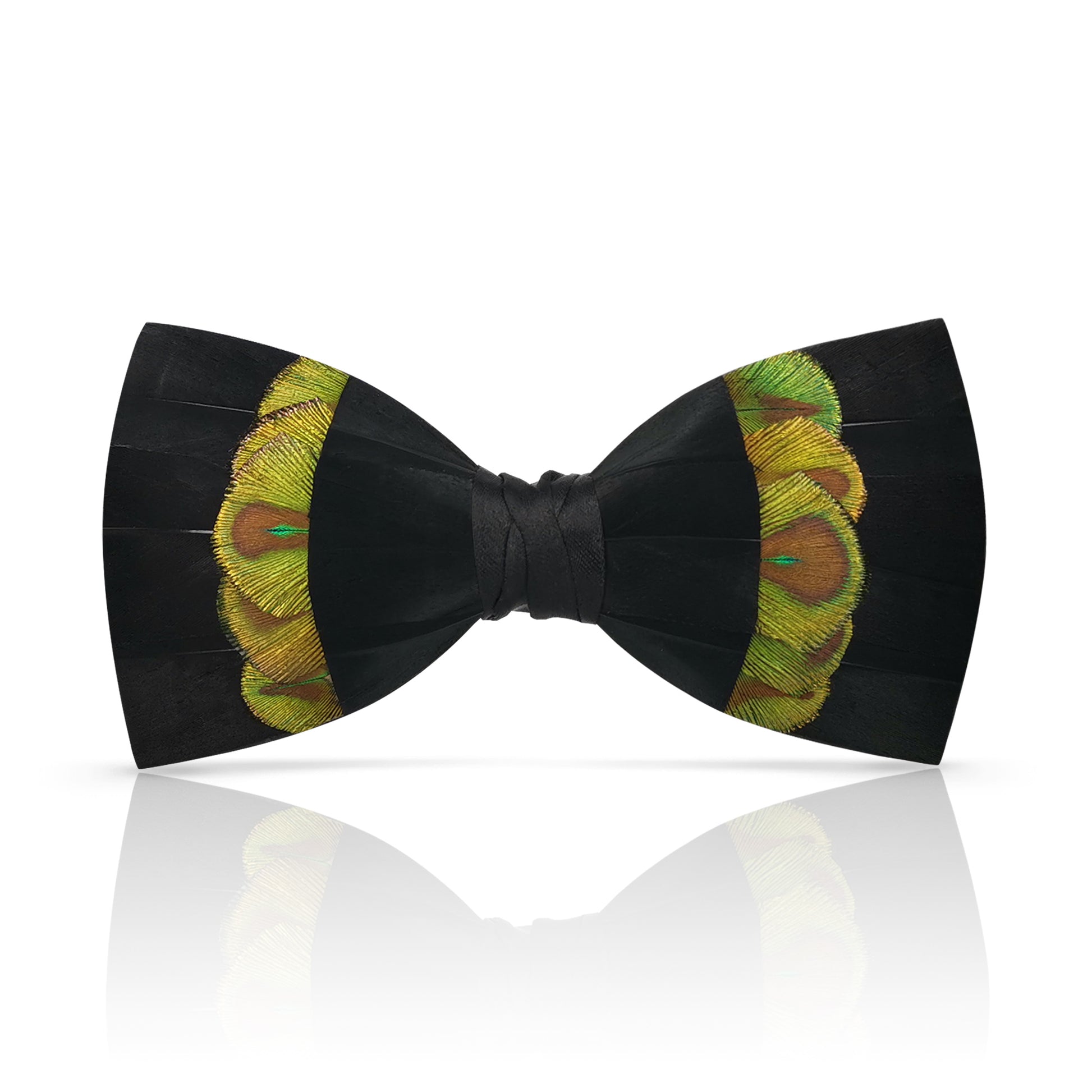 Lanzonia Men's Feather Bow Tie Handmade Black  Peacock Bowtie for Wedding Holiday - Lanzonia
