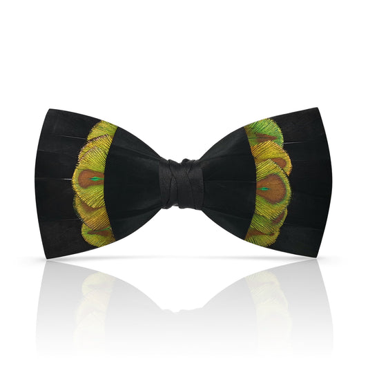 Lanzonia Men's Feather Bow Tie Handmade Black  Peacock Bowtie for Wedding Holiday - Lanzonia