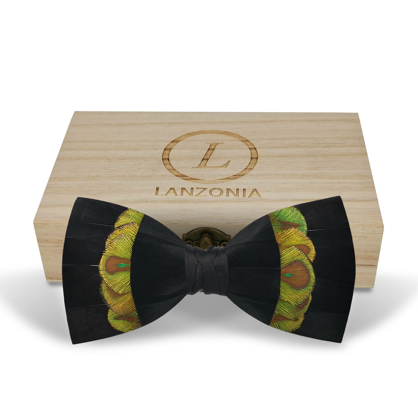 Lanzonia Men's Feather Bow Tie Handmade Black  Peacock Bowtie for Wedding Holiday - Lanzonia