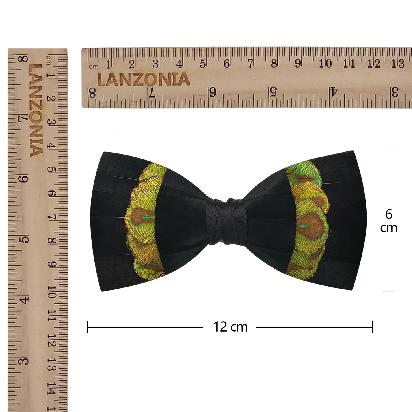 Lanzonia Men's Feather Bow Tie Handmade Black  Peacock Bowtie for Wedding Holiday - Lanzonia