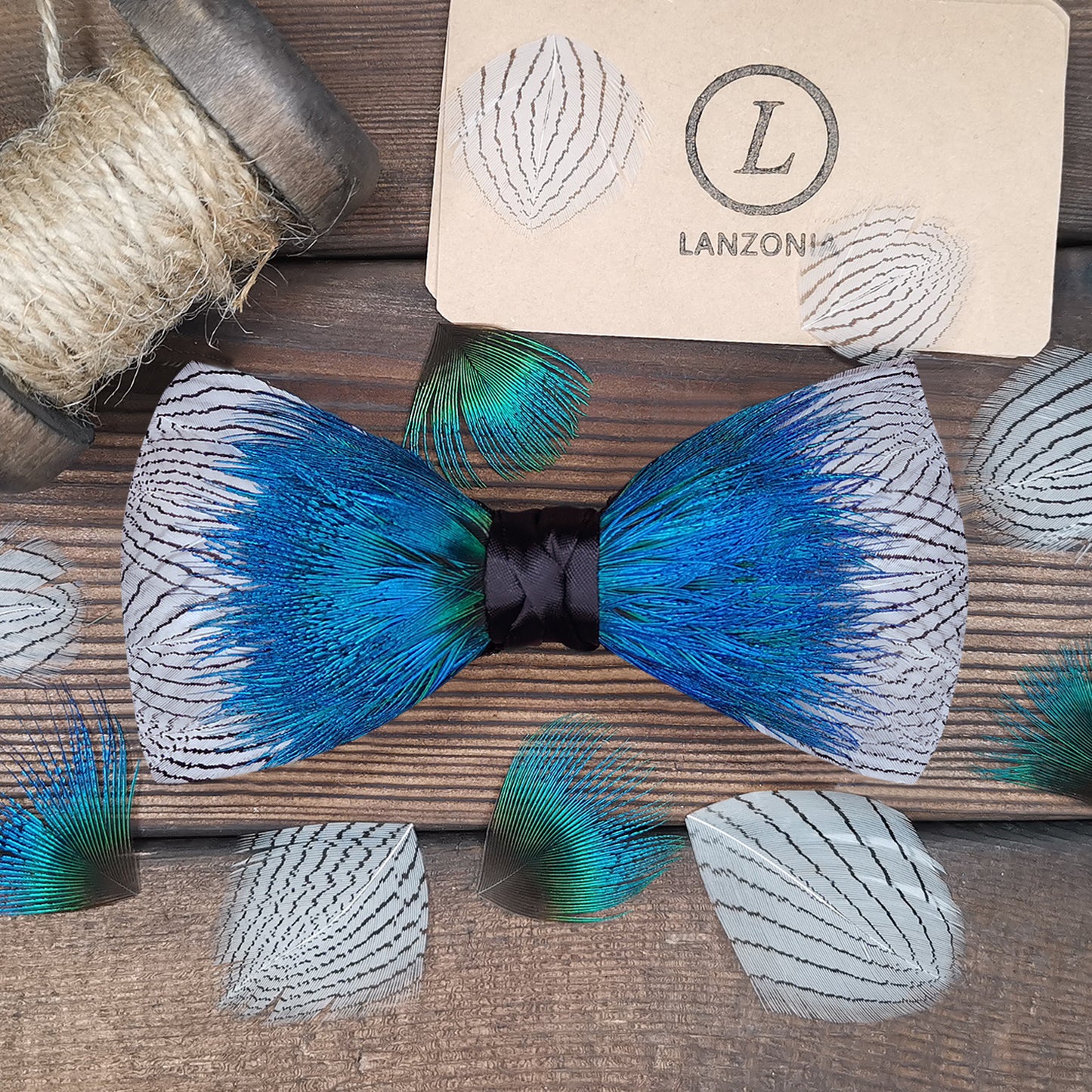 Lanzonia Men's Bowtie Wedding Handmade Feather Bow Tie - Lanzonia